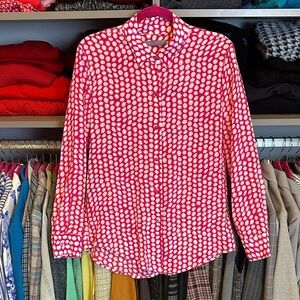 Zoe & Sam 100% silk pink/white polka dot long sleeve button down shirt size S